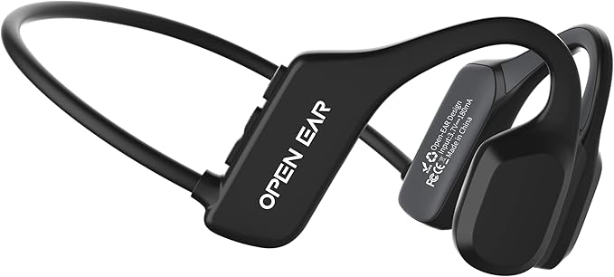 Bone Conduction Headphones, Open Ear Wireless Headphones with Microphone, Bluetooth 5.3, 6 Hours of Use Time, IPX5 and Sweat Resistant Sports Headphones for Outdoor, Workout, Cycling (Black)