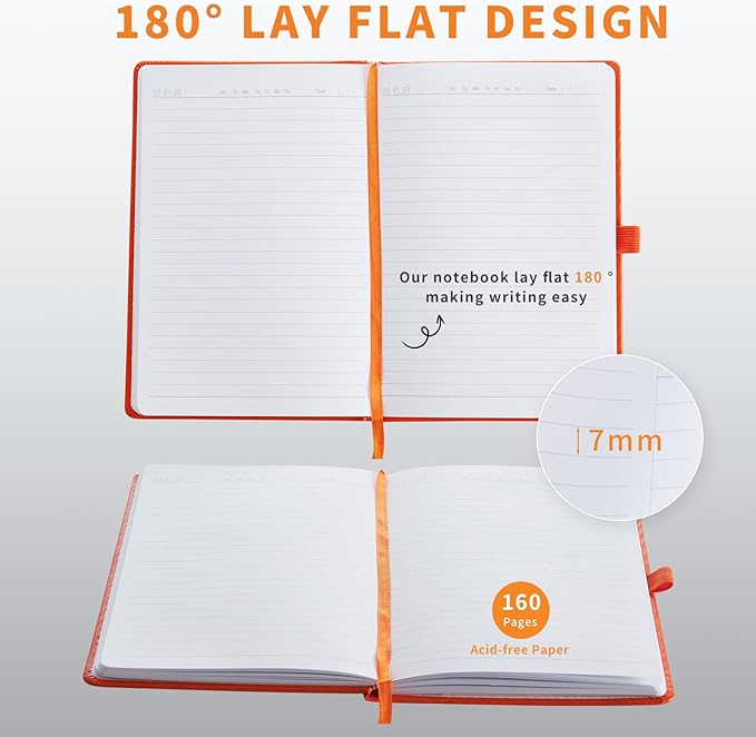 Hardcover Notebooks, A5 Lined Journals Notebook for Writing 160 Pages, 8.2 x 5.5 inch, Classic Ruled Notebooks for College/Work/Travel (Orange, 1 Pack)