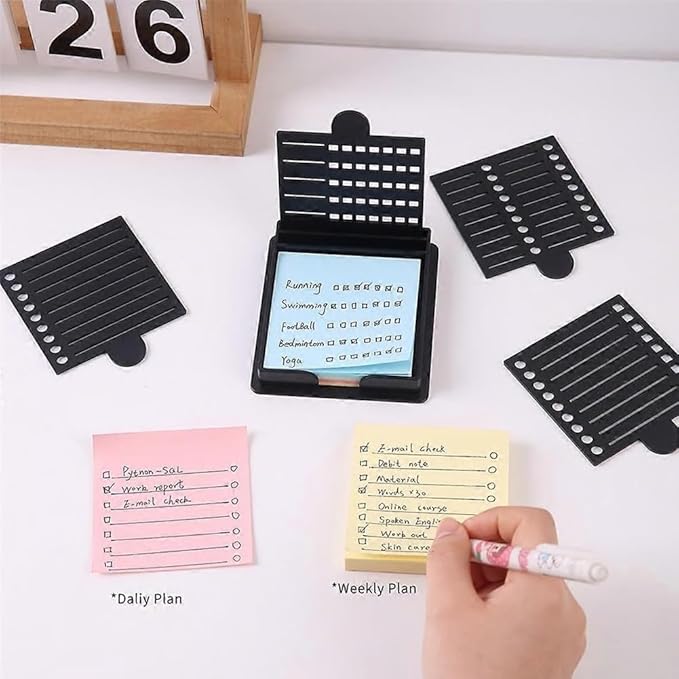 Smarter Sticky Note Kit, Sticky Note Holder Stencil with 5 Versatile Templates, 5 in 1 Memo Pad Organizer, Organize Notes, Boost Productivity, Master Daily Planning (Blue+Gra)