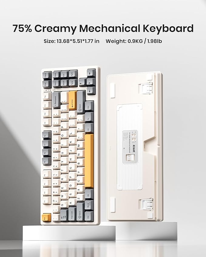 Wireless Mechanical Keyboard,Gasket Mounted with Creamy Sound,Bluetooth/2.4GHz/USB-C,Custom Hot Swappable,RGB Backlit,75% Compact Layout for Gaming/Typing/Win/Mac/PC (Retro Beige,Linear Switch)