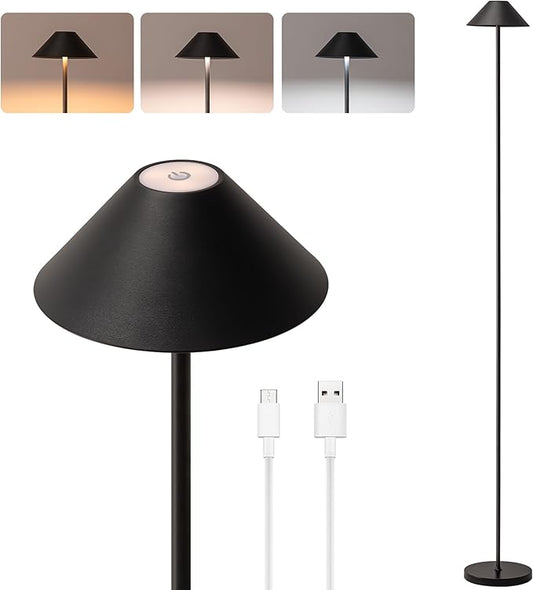 Rechargeable Floor Lamp for Indoor/Outdoor, Cordless Tall Standing Lamp with 3 Color Temps & Dimmable, IP43 Waterproof, Adjustable Height 16-59 Inch, LED Floor Lamp for Living Room, Bedroom, Patio