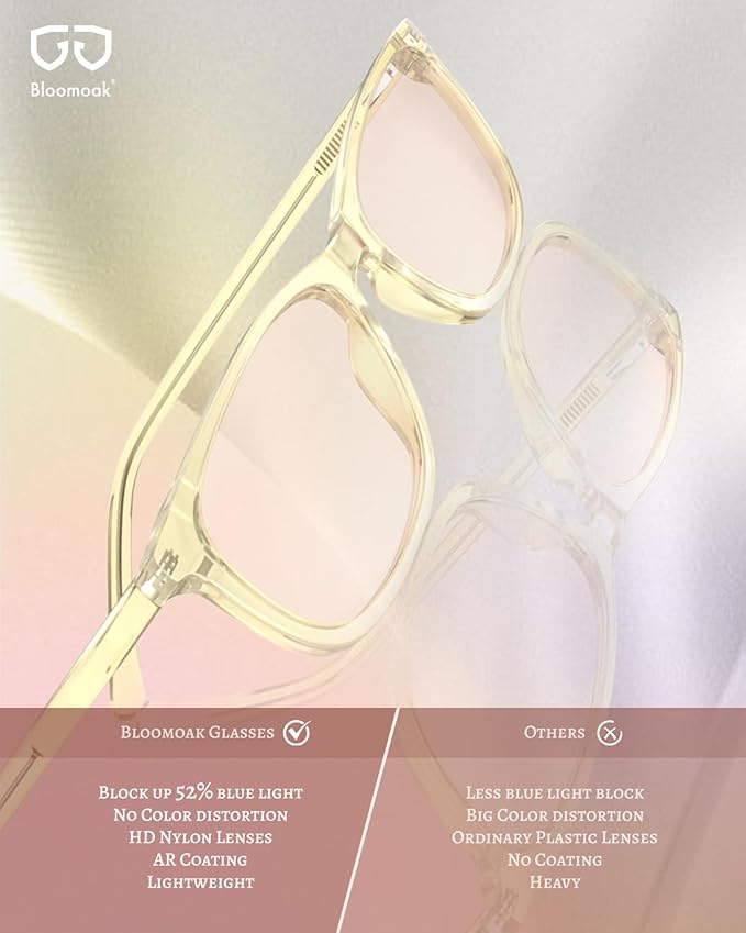 Bloomoak Rose Migraine Glasses, FL- Flex Light Sensitivity Relief Glasses for Fluorescent LED Glare,Photophobia, Eye Strain