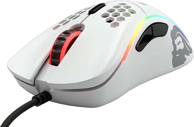 Glorious Model D Wired Gaming Mouse - 68g Superlight Honeycomb Design, RGB, Ergonomic, Pixart 3360 Sensor, Omron Switches, PTFE Feet, 6 Buttons - Matte White