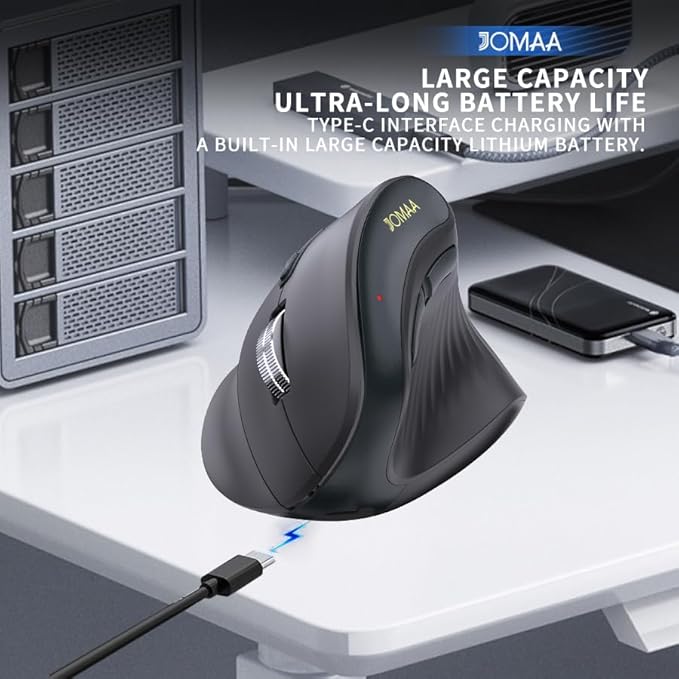 JOMAA Wireless Vertical Mouse, Multi-Device Bluetooth 5.2 & 2.4G Ergonomic Mouse with RGB Lighting, 4000 CPI, 500mAh Rechargeable, for Windows/Mac/Android