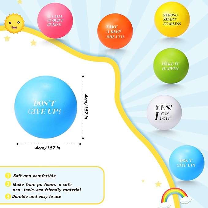 Jerify 72 Pcs Motivational Stress Balls Bulk Inspirational Stress Balls Colorful Foam for Adults Hand Exercise Small Therapy Fidget Relief Anxiety Toys for Coworkers Gifts Fidget