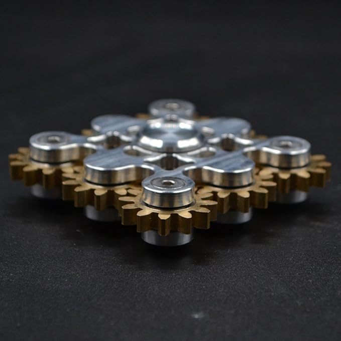 FREELOVE Gear Metal Fidget Spinner Toys for Adults, Small Mini Tiny Pockget Figette, Bike Chain, Copper Brass Hands Gyro, Quiet Silent Cool Cube for Anxiety Men (9 Gears Linkage, Silver-Brass)