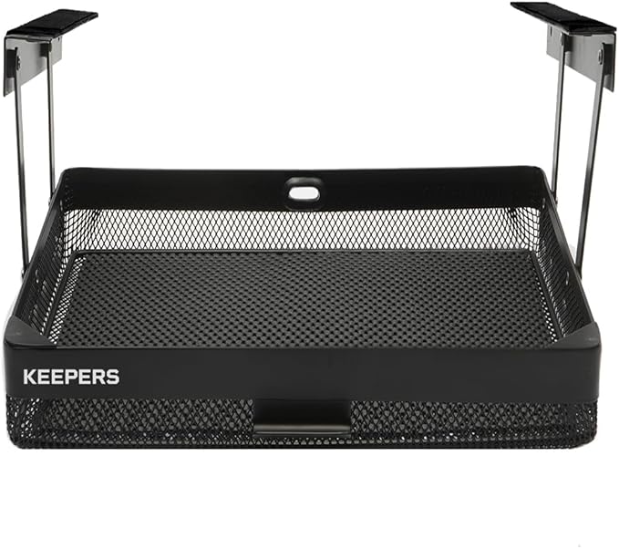 Everything Keeper - Organizer for Home, Kitchen, Bathroom, RV, Small Spaces - Storage Organizers - Compact Metal Basket - Under Cabinet Holder - Easy Install - Holds Strong - 13 x 10 x 2.5 in - Black