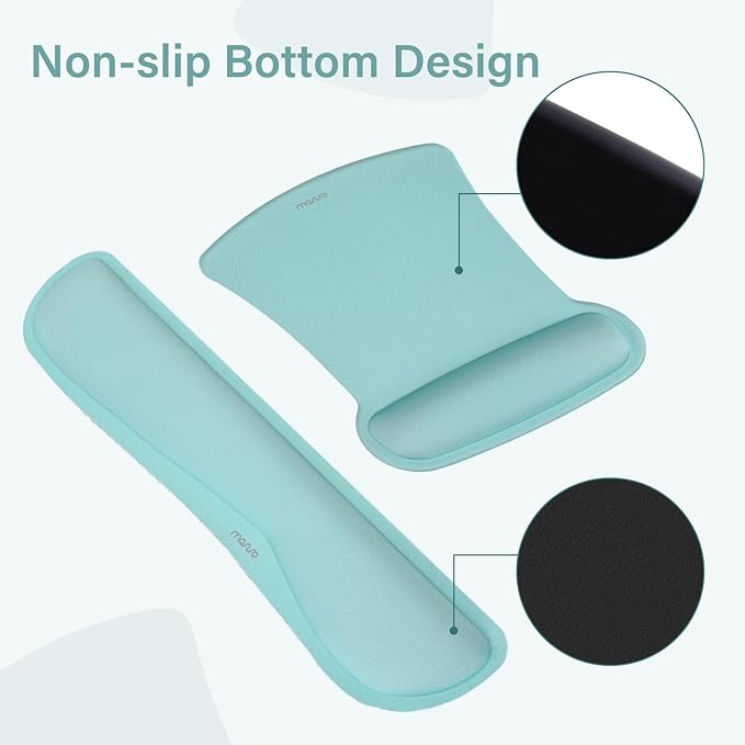 MOSISO Keyboard Mouse Pad Set, Large Gaming Mousepad&Keyboard Wrist Rest&Mouse Wrist Rest&Coaster, Ergonomic Non-Slip Mousepad&Easy Typing Cushion with Memory Foam for Home Office, Aquamarine