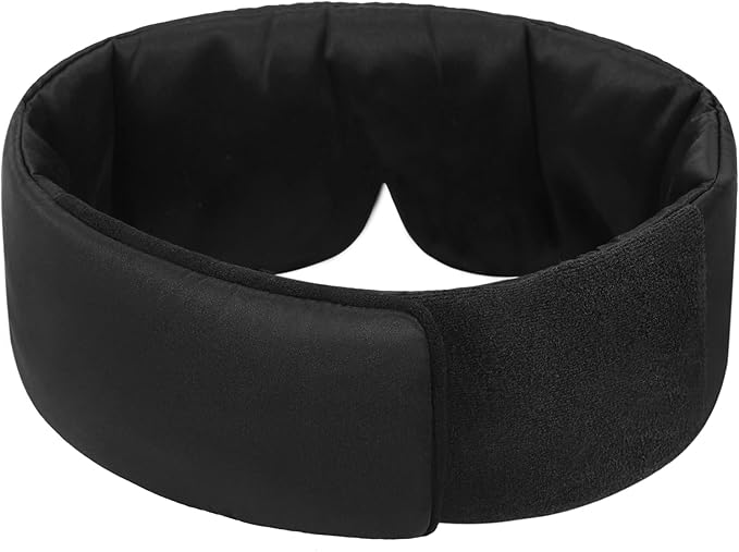 Weighted Eye Mask Silk ALASKA BEAR for Sleeping, Wraparound Style Compression, Wide Headband and Large Coverage Ears for Sound-muffling, Microwavable Beads Filled