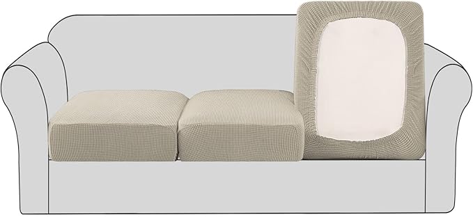H.VERSAILTEX Super Stretch Couch Cushion Covers Sofa Cushion Slipcovers Jacquard Fabric Individual Seat Couch Slipcover Sets for Pets with Elastic Bottom(3 Packs Cushion Sofa Covers, Island Fossi)