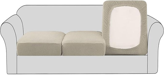 H.VERSAILTEX Super Stretch Couch Cushion Covers Sofa Cushion Slipcovers Jacquard Fabric Individual Seat Couch Slipcover Sets for Pets with Elastic Bottom(3 Packs Cushion Sofa Covers, Island Fossi)
