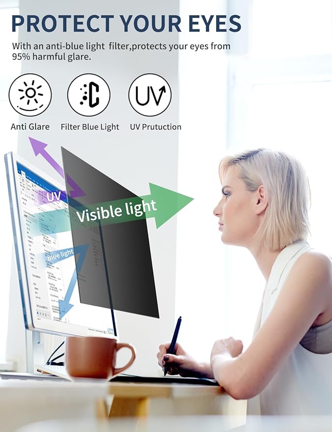 Seorsok 2-Pack 21.5 Inch Privacy Screen for Computer Monitor 16:9 Aspect Ratio,Anti Peeping Anti Blue Light Computer Monitor Privacy Filter,Removable Eye Protection&Anti-Scratch 21.5in Protector Film