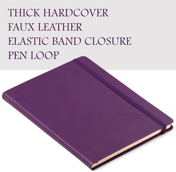 Eccolo Hardbound Writing Journal, Cool Jazz, 192 Pages of Cream Lined Paper with Elastic Band Closure, Lay Flat Design, Interior Gusset Pocket and Double Bookmarks (Eggplant, 7.25-x-9.6 Inches)