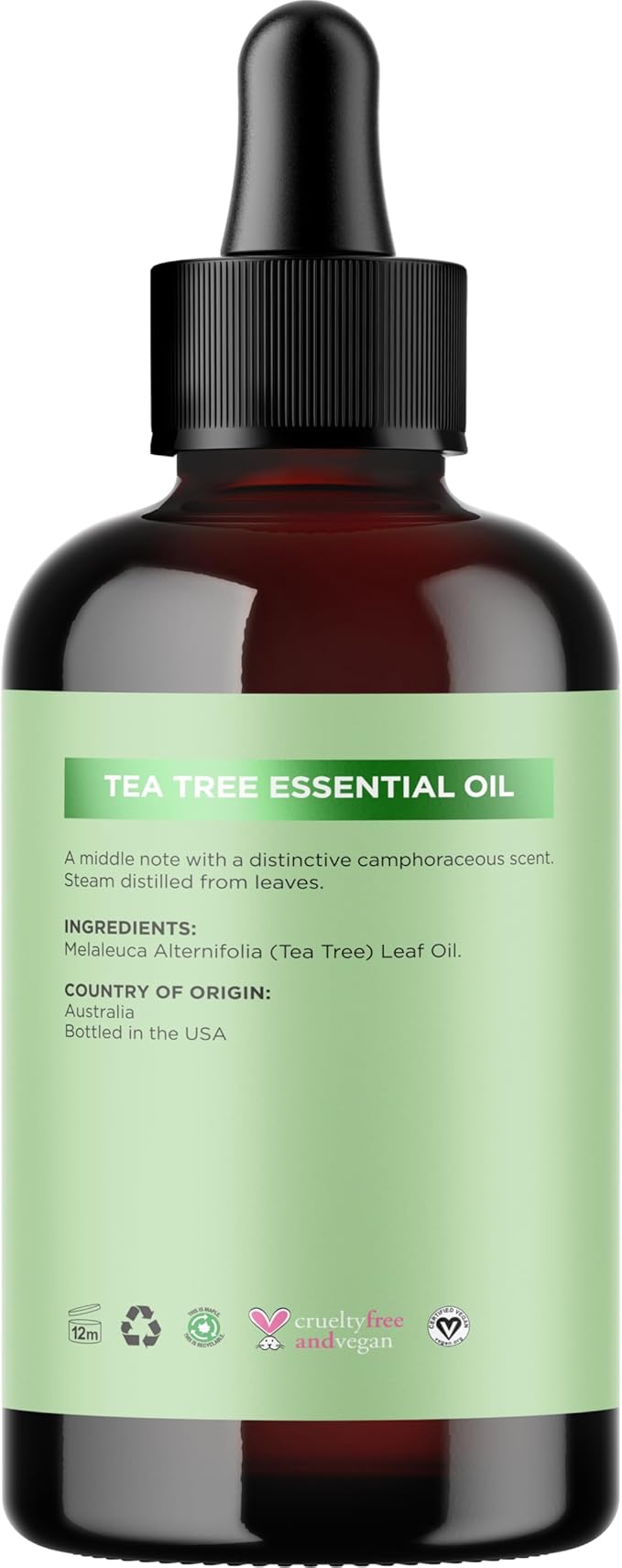 Pure Tea Tree Oil for Hair Skin and Nails - 100% Pure Undiluted Tea Tree Essential Oil with Dropper for Topical Uses Aromatherapy Diffusing and Home and Beauty DIYs - Vegan and Cruelty Free (4 Fl Oz)