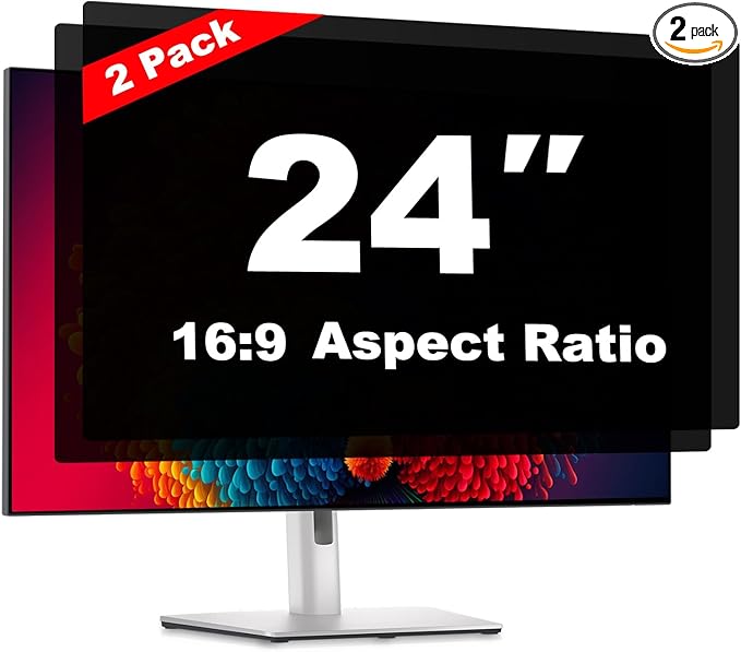 24 Inch Computer Privacy Screen Shield [2 Pack] for 16:9 Widescreen Desktop Monitor - Anti-Glare Blue Light Privacy Filter and Anti Spy Privacy Screen Protector Film