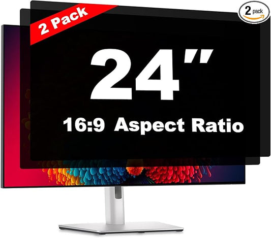 24 Inch Computer Privacy Screen Shield [2 Pack] for 16:9 Widescreen Desktop Monitor - Anti-Glare Blue Light Privacy Filter and Anti Spy Privacy Screen Protector Film