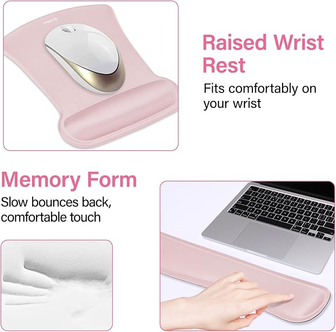 MOSISO Keyboard Mouse Pad Set, Large Gaming Mousepad&Keyboard Wrist Rest&Mouse Wrist Rest&Coaster, Ergonomic Non-Slip Mousepad&Easy Typing Cushion with Memory Foam for Home Office, Pink