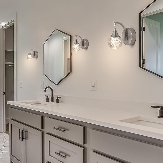 Wall Sconce Indoor, LED Modern Crystal Wall Sconces, Bubble Sconce Wall Lighting for Bedroom Dining Room Living Room Hallway Vanity Bathroom, Nickel