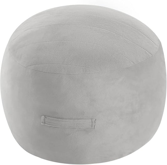 MeMoreCool Round Stuffed Pouf Ottoman Foot Rest, Floor Pouf Foot Stool with Soft Foam Chunk Filling, Small Round Ottoman Footstool Circle Footrest for Living Room, Light Grey