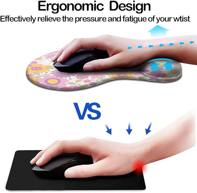 Ergonomic Mouse Pad with Wrist Support and Coaster,Mouse Pads with Non-Slip PU Base for Home Office Working Studying Easy Typing & Pain Relief Daisy Blossom