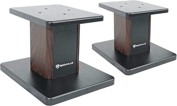 Rockville RHT8D Desktop Speaker Stands, Dark Wood, 66 lbs Capacity, Vibration Isolation Pads, Sturdy MDF Build, Sleek Design, for Bookshelf Speakers and Studio Monitors