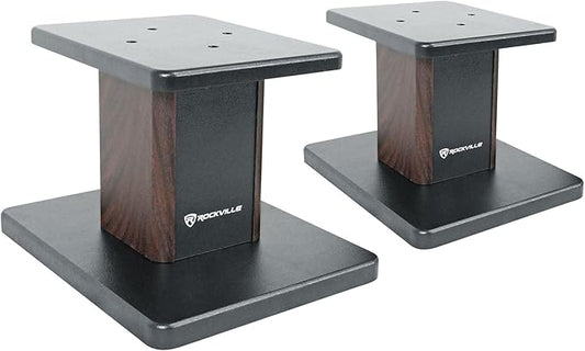 Rockville RHT8D Desktop Speaker Stands, Dark Wood, 66 lbs Capacity, Vibration Isolation Pads, Sturdy MDF Build, Sleek Design, for Bookshelf Speakers and Studio Monitors