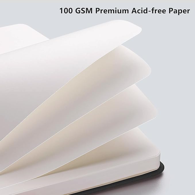 RETTACY Blank Journal Notebook, 2-Pack, 192 Pages per Pack, A5 Medium Size (5.7'' x 8.3''), Leather Hardcover, 100 GSM Thick Paper, for Sketching, Drawing, Painting (Black & Dark Green)