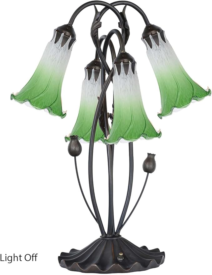Bieye LS05 Lily Flower Blown Glass Lampshade (White Green, Opening I.D. 1.26" x O.D. 1.5")