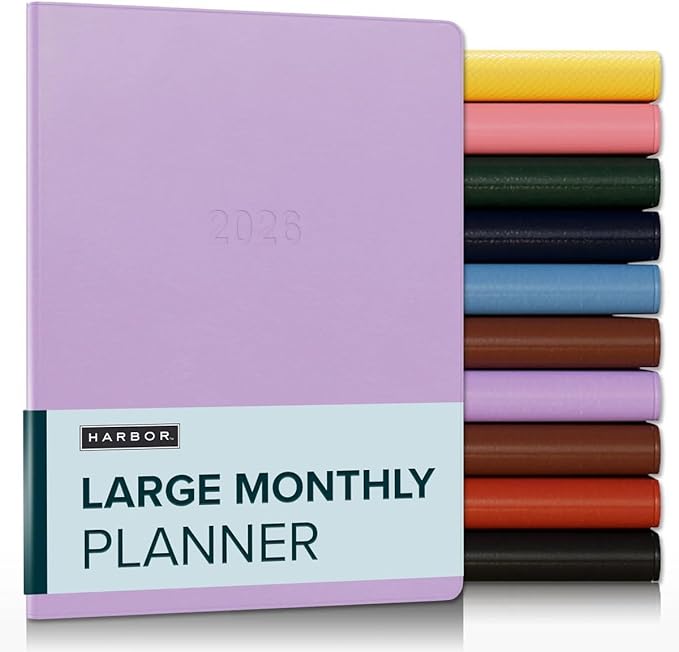 Harbor Large Monthly Planner 2025-2026, Calendar Planner and Notebook, Durable Faux Leather, 14 Months, 96 Pages, Softcover & Lightweight - Cambridge Lavender - 9.75x7.5"