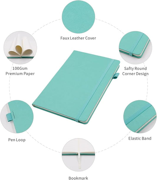 Deziliao Lined Journal Notebooks with Pen Loop, Hardcover Notebook Journal for Work, 100Gsm Premium Thick Paper with Inner Pocket, Medium 5.7"x8.4", （Cyan, Ruled）