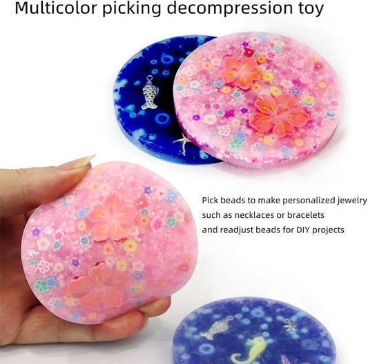 2 Pack Stress Relief Fidget Pads 8.5cm with 2 Bundled Cables Storage Box - Soft Silicone Finger Anxiety Relief Toys for Adults Kids 3.35"x3.35"