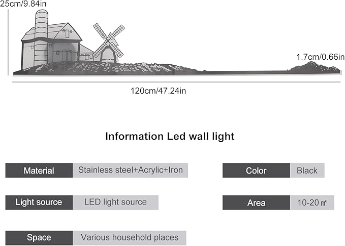 Qcyuui Dimmable LED Wall Lights Wall Sconce with Remote Control 47.2inch Wall Lamp Black Led Wall Sconce Indoor Creative Wall Lighting for Bedroom Living Room Hallway Staircase, 32W