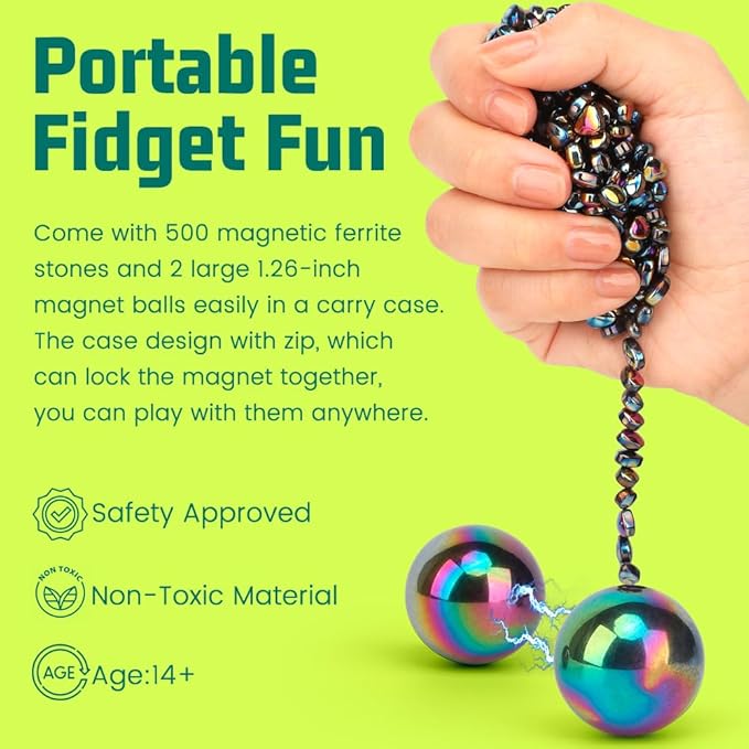 Magnet Slime Putty Party Favors, Fidget Toy Magnet Ferrite Putty Beads, Hematite Magnetic Stones Eggs with 1.26 inch Magnet Balls, Cool Desk Toy, EDC Toy Science Kit Gift