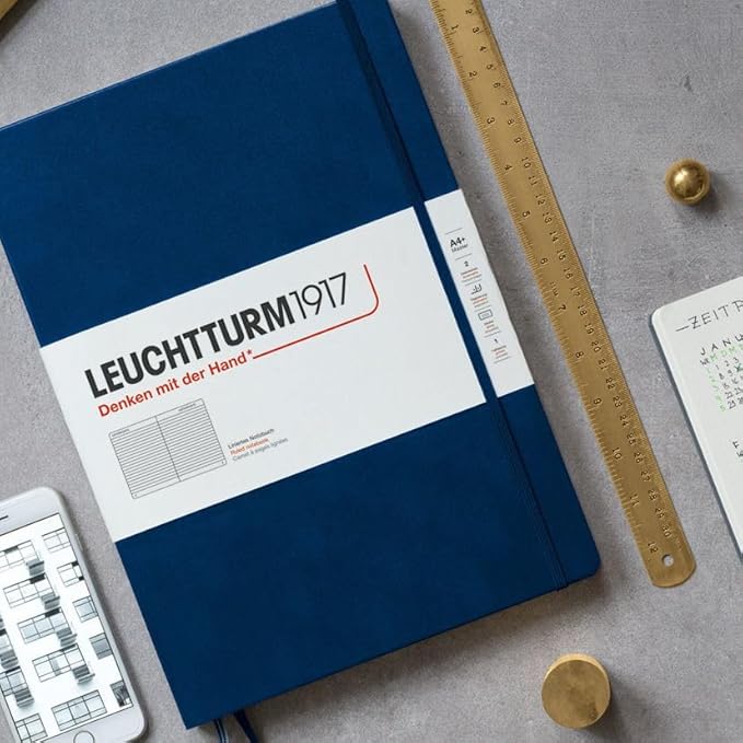 Leuchtturm1917 Hardcover Dotted Master Slim Notebook, Navy, A4
