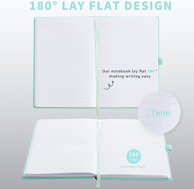 Hardcover Notebooks, A5 Lined Journals Notebook for Writing 160 Pages, 8.2 x 5.5 inch, Green Classic Ruled Notebooks for College/Work/Travel (Green, 1 Pack)