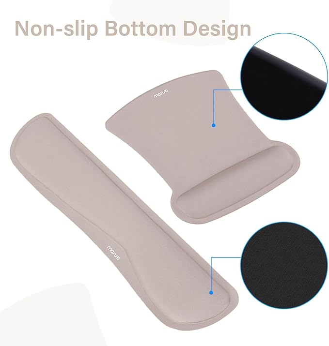 MOSISO Keyboard Mouse Pad Set, Large Gaming Mousepad&Keyboard Wrist Rest&Mouse Wrist Rest&Coaster, Ergonomic Non-Slip Mousepad&Easy Typing Cushion with Memory Foam for Home Office, Taupe Brown