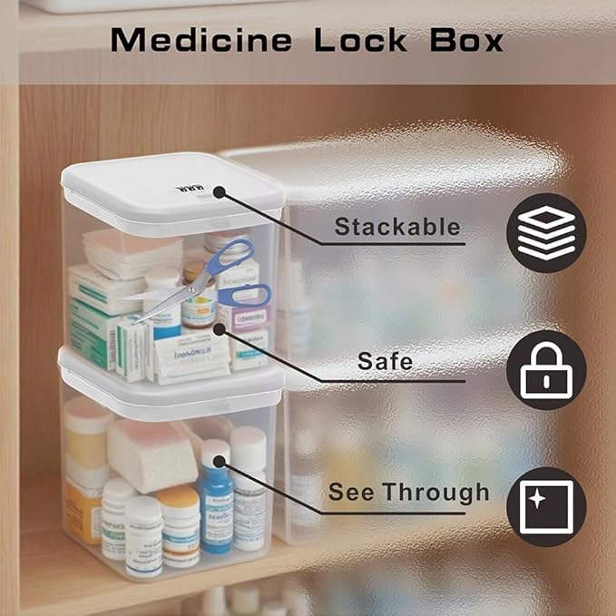Clear Lockable Storage Box with Combination Lock - Heavy Duty Medicine,Food,Snack & Electronics Organizer Jar,Childproof Phone Jail,Gaming Device Lockbox Container Tank,Self Control Prize Bin (White)