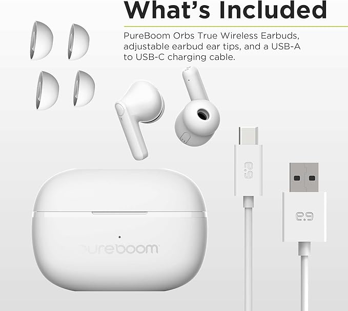 PureGear PureBoom Wireless Earbuds for Enhanced Sound, Touch Control Stereo Headphones in Ear Built-in Mic for iPhone/Android Phones/TV/Laptops, More Devices (White) Lifetime Replacement Coverage