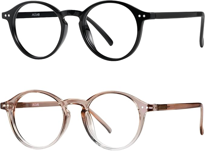 Blue Light Blocking Glasses Round Retro Computer Gaming Glasses Women Men UV Protection AB3303 (Black/Brown)