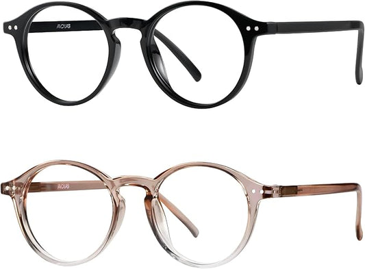 Blue Light Blocking Glasses Round Retro Computer Gaming Glasses Women Men UV Protection AB3303 (Black/Brown)