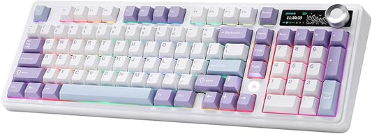 AJAZZ AK980 Mechanical Keyboard with Smart Display & Knob,98% Wireless Keyboard Tri-Mode BT/2.4G/USB-C, Hot Swappable, PBT Keycaps, with RGB Light for Win & Mac(Purple,Murad Switch)