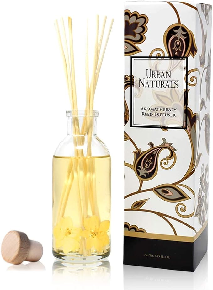 Urban Naturals Vanilla Orchid and Almond Scented Reed Diffuser Oil Set | Rich, Nutty Fragrance with Almond, White Orchid, Coconut Milk, Vanilla and Amber | Great Holiday Home Air Freshener