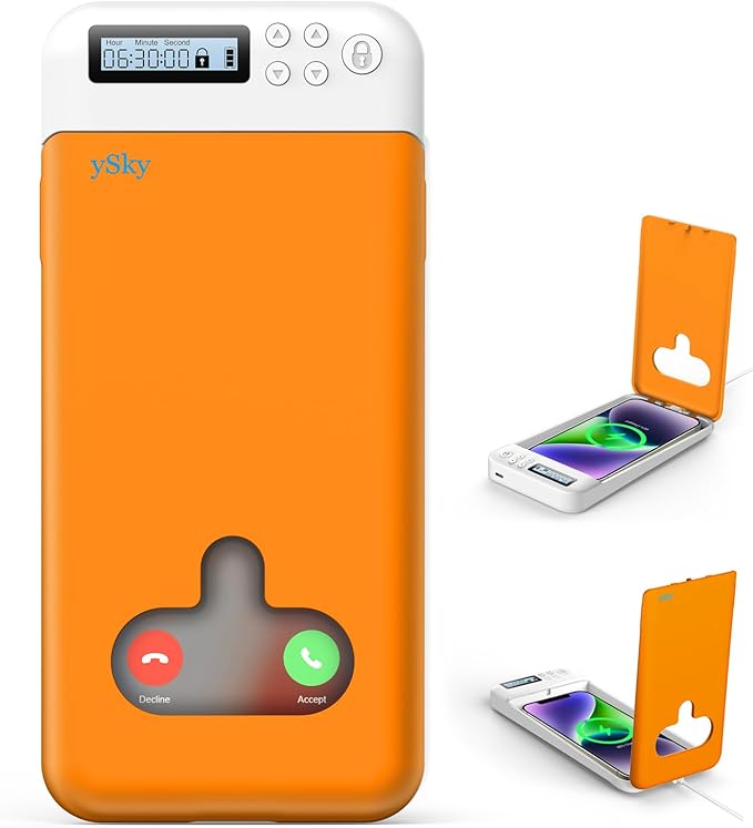ySky Phone Lock Box with Timer for iPhone and 6.7inch Android Phones, Portable Self-Control Timed Phone Locker to Help Kids,Students,Adults Focus Back,Phone Jail to Prevent Phone Addiction(Orange)
