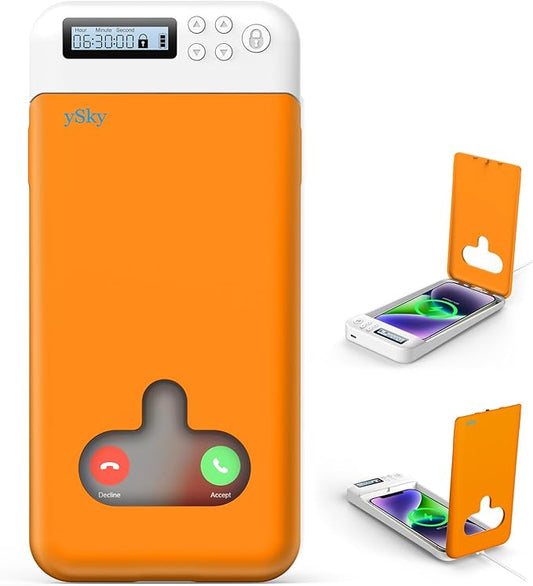 ySky Phone Lock Box with Timer for iPhone and 6.7inch Android Phones, Portable Self-Control Timed Phone Locker to Help Kids,Students,Adults Focus Back,Phone Jail to Prevent Phone Addiction(Orange)