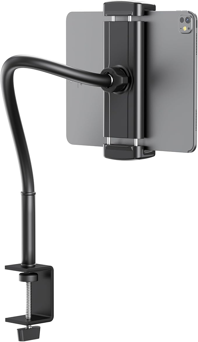 Tablet Stand for Desk, Gooseneck iPad Holder Clamp Mount, 360° Adjustable Arm Mount for iPad Pro/Air/Mini, Kindle Fire, Galaxy Tabs, 4.7"-13.5" Tablets, for Kitchen, Work, Video Call, Bed