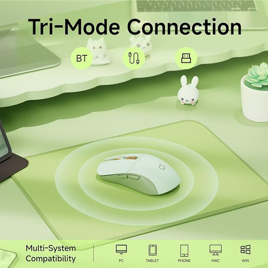 EWEADN G309 Wireless Computer Mouse,2.4G&Bluetooth Ergonomic Cordless Mice with 4000 DPI,5 Adjustment Levels,Cute and Portable Mouse for Laptops, PC and More,7 Buttons Office USB Mice-Green