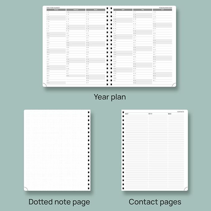 POPRUN Planner 2025-2026 Weekly Planner Notebook (Large 8.5''x 10.5'') Academic Calendar (JUL.25 - JUN.26) Appointment Book with Monthly Tabs, Spiral Soft Cover, Inner Pocket, 100 GSM - Petrol