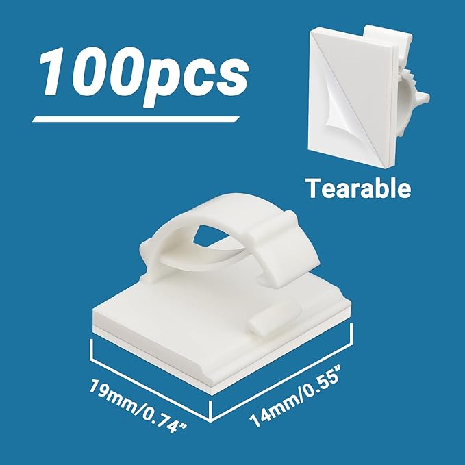 Segarty Adhesive Cable Clip, 100 PCS Small White Ideal Cords Organizer Clamps Self Sticky Wire Holder Cord Management for Hanging Tidying Wires for PC Desk Car Wall Office Home Outdoors