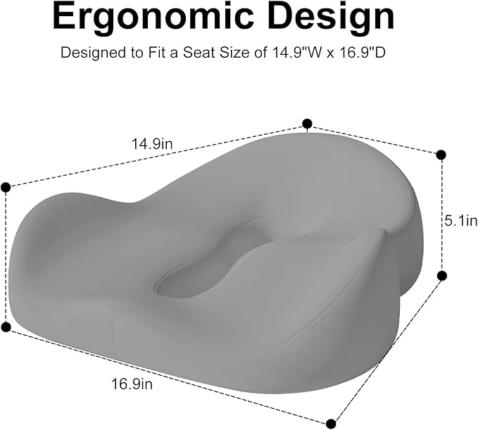 Petite Memory Foam Seat Cushion for Office Chair &Car - Cushion for Small Body Frames, Non-Slip Base & 3D Sleep Mask (Gray)