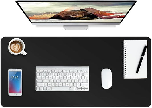 Boutilon Leather Desk Pad Protector,Non-Slip Mouse Pad,Laptop Desk Pad,Office Mouse Mat,Waterproof Leather Desk Blotter,Desk Writing Pad for Office and Home (S-Black,24"x 14")